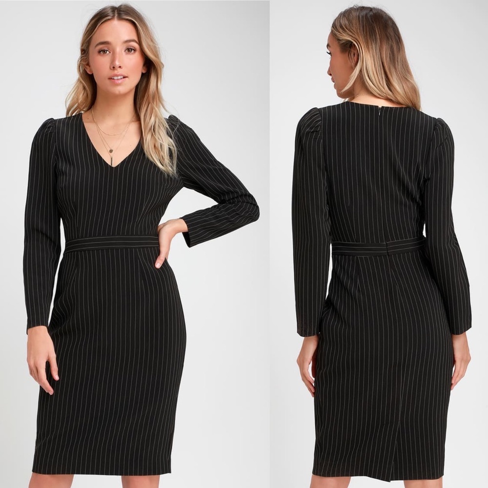 Ali & Jay Keeping It Classy Black Striped Long Sleeve Dress size S